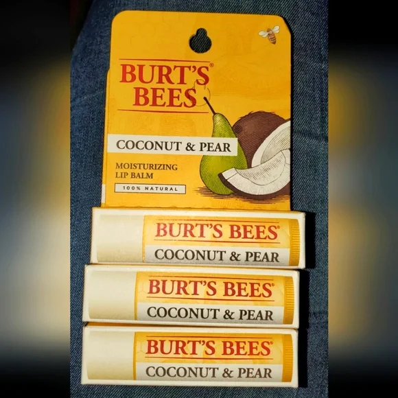 :* 4 NIB Burt's Bees coconut & pear moisturizing & red dahlia Tinted Lip balm - Picture 2 of 12